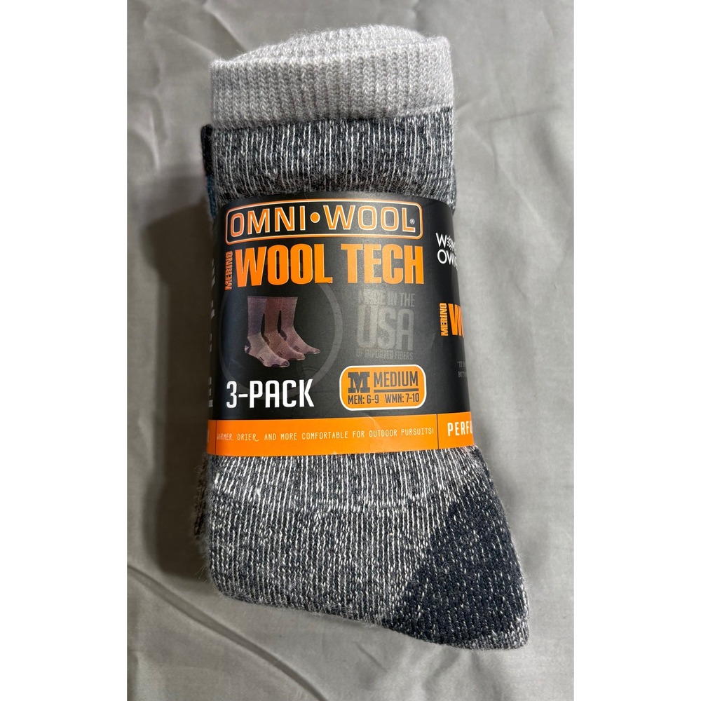 Omni-Wool Wool Tech Mid-Weight Hikers Merino Wool Socks 3-Pack Men 6-9 Wmn 7-10